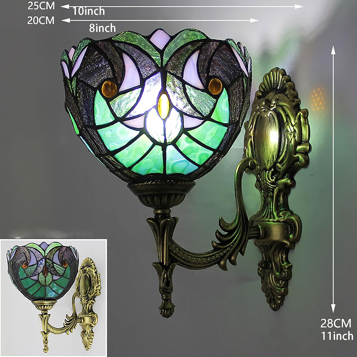 Blue Baroque Dragonfly Wall Sconce Lamp, Tiffany Style Vintage Rustic Green Stained Glass Wall Light, Bedside, Vanity, Garage, Bathroom