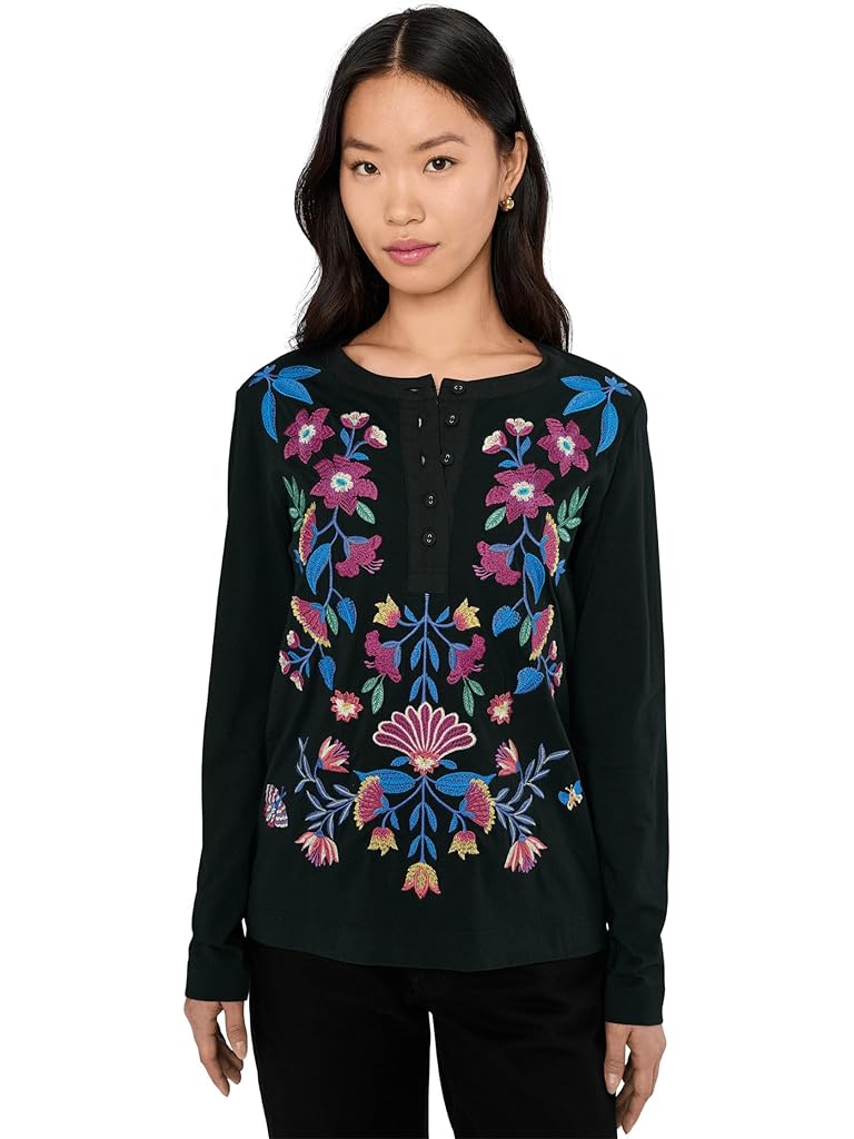 Black Johnny Was Mixed Media Henley T-shirt - Elizabeth