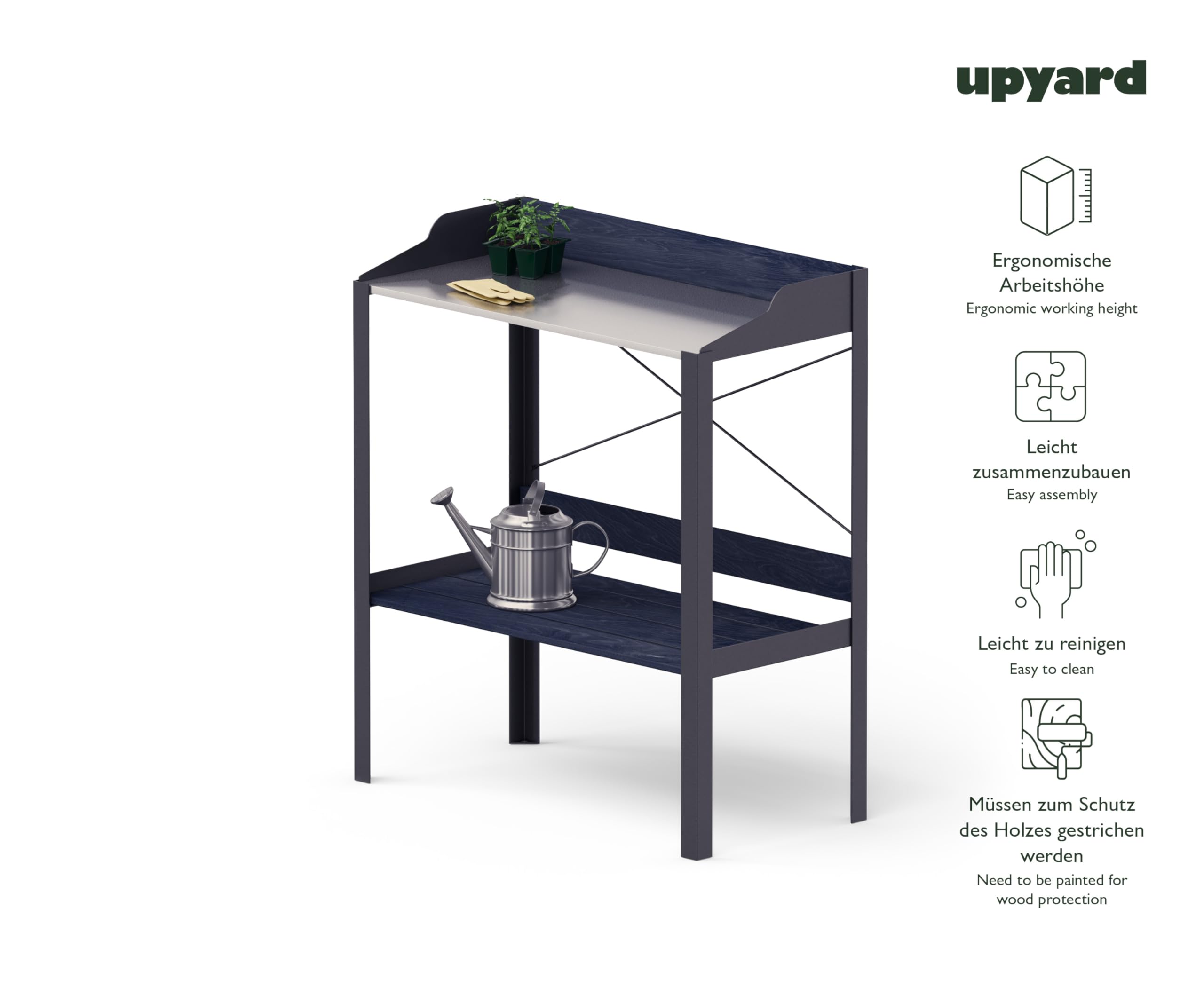 Upyard Planting Table Modern - moderner Pflanztisch aus Naturholz - erhöhter wetterfester Gärtnertisch für Balkon und Garten, 80x39x92, Schwarz