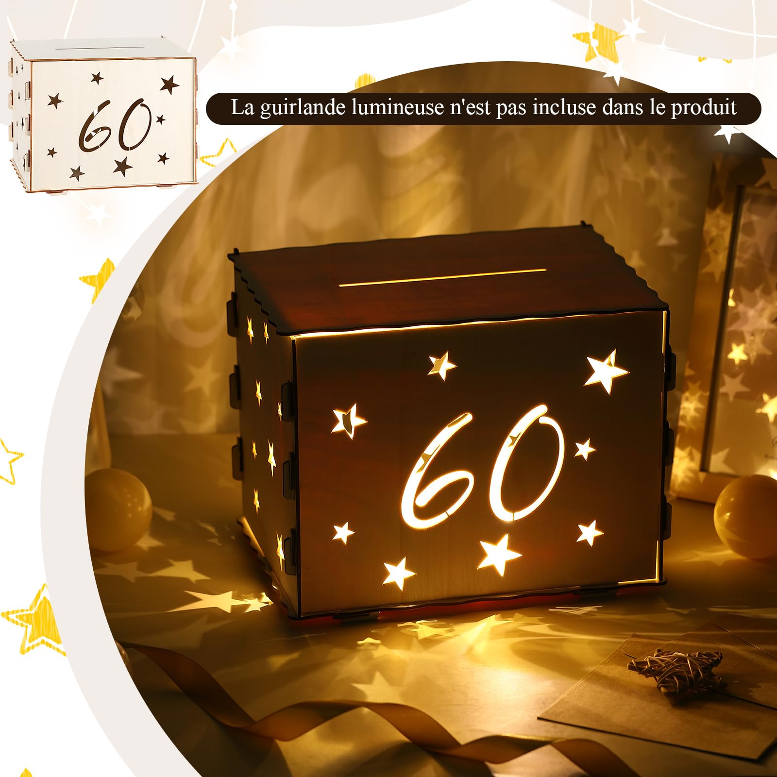 Namalu Urna di Compleanno Salvadanaio Hollow Star Decorazione Festiva Scatola Regalo Jackpot Classico in Legno per Lettere Buste Soldi(60)