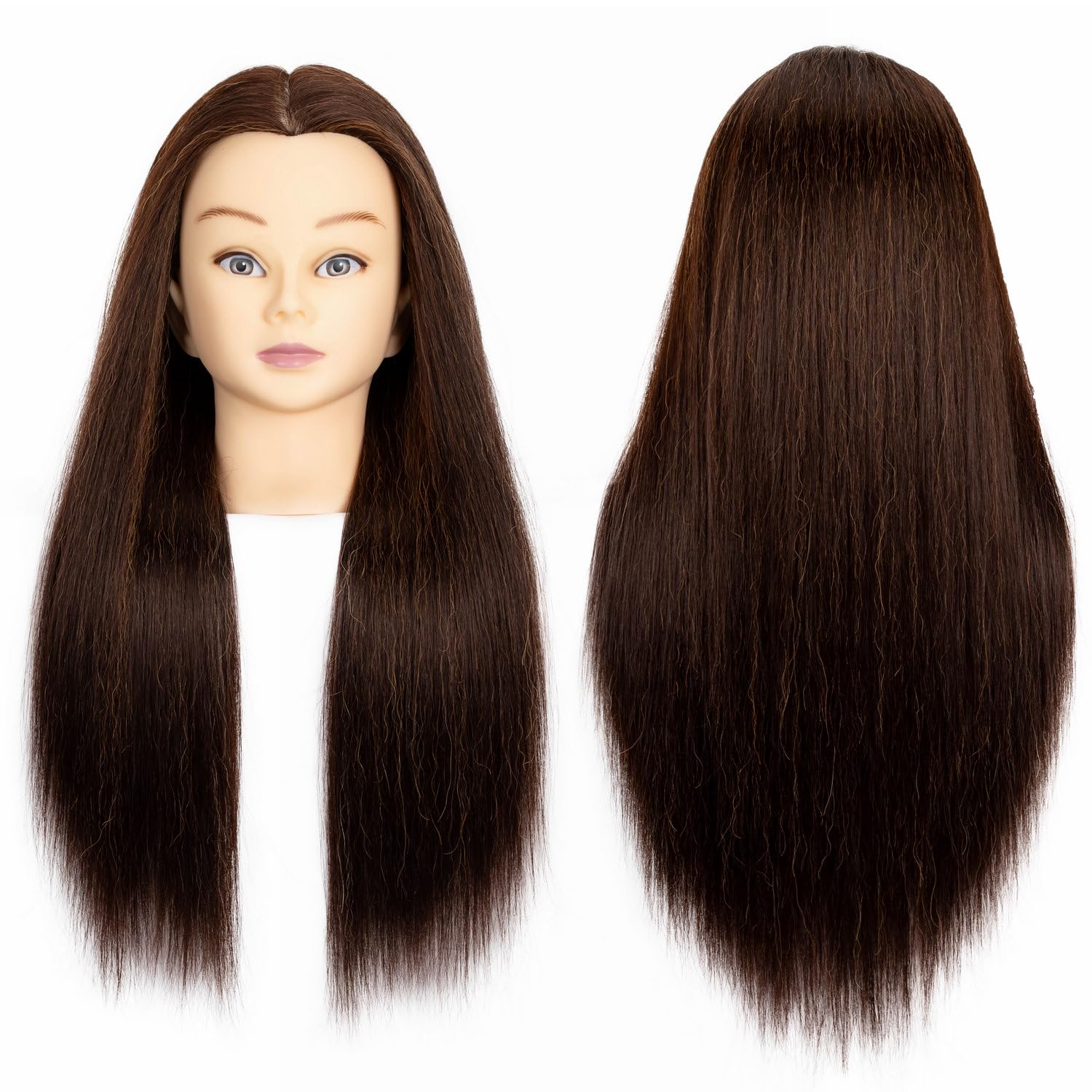 Female Mannequin Head With Hair Real Hair Manikin For Women Cosmetology 20inch Manikin Head With Human Hair with Stand Practice Cutting Styling (20+inch)