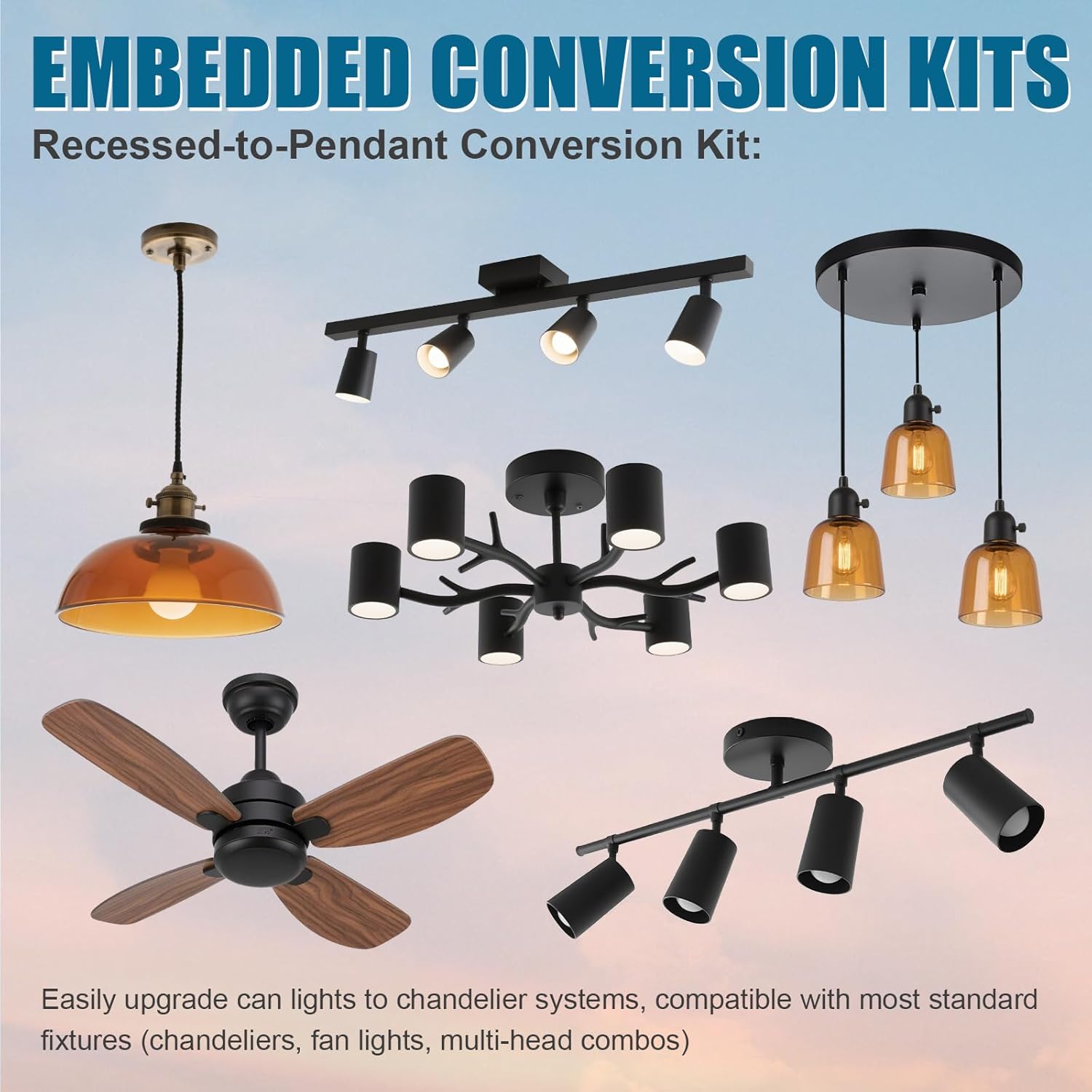 gezee 5/6 inch Recessed Can Light Conversion Kit, for Ceiling Light Fixture, Pendant Light, Hanging Light, Ceiling Fan, with 7¾ Beveled & Flat, Steel,Medallion, White Finish