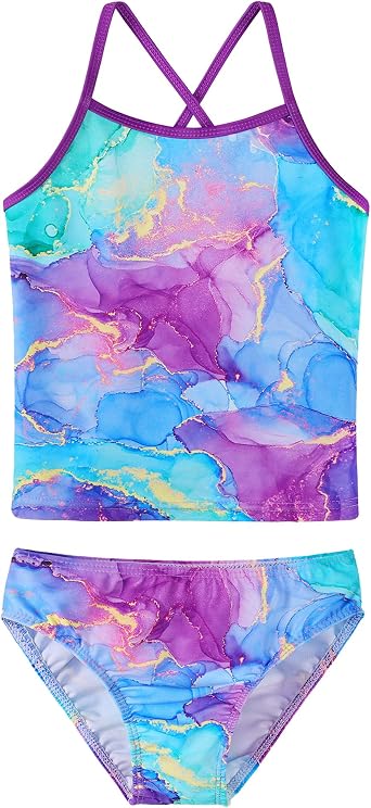TFJH E Girls Bikini Swimsuits 2-Pieces Tankini Bathing Suits Rashguard Set 3-12Y