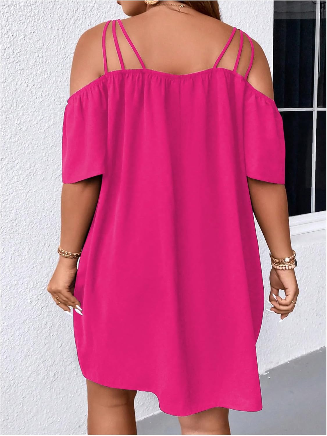 SOLY HUX Women's Plus Size Dresses Off Shoulder Short Sleeve Short Dresses Causal Loose Tunic Summer Dress - Image 2