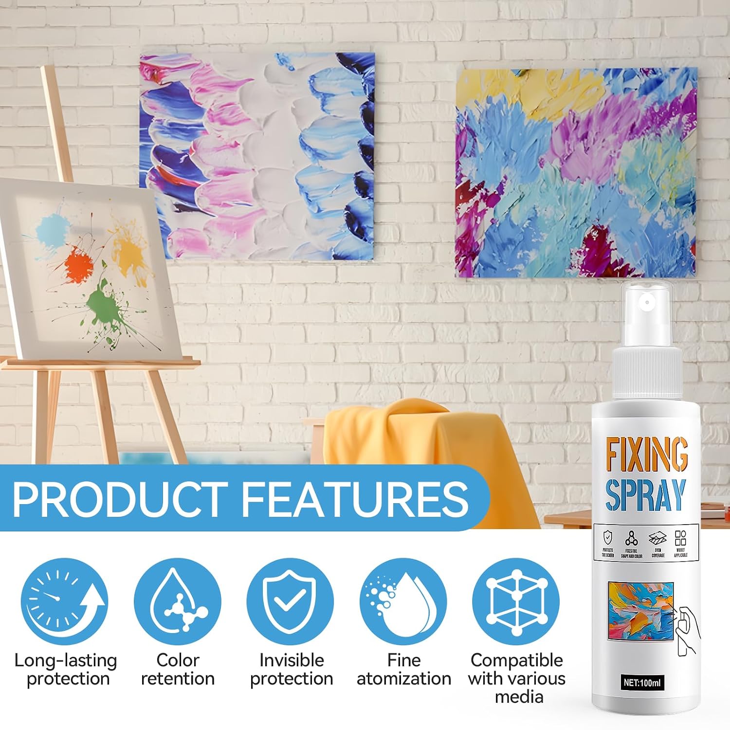 JAOJAO Fixative Spray for Pencil Drawings, Fixative Spray Moisturizes Long-Lasting Invisible Protection No Fading for Watercolor Colored Pencils Sketching for 250 Anniversary Supplies, 100ml