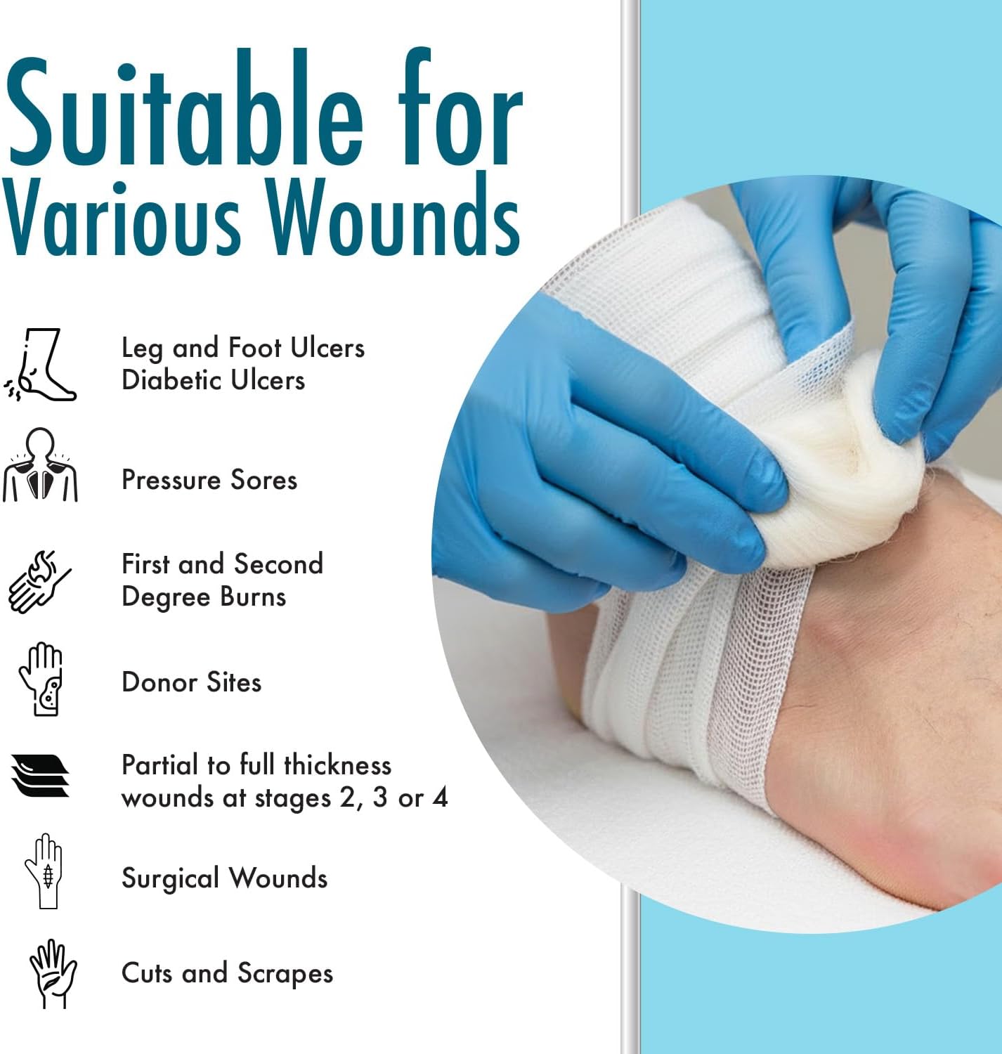 Dynarex DynaGinate Calcium Alginate Wound Dressing - Sterile, Non-Stick Topical Wound Pads - Absorbent Gel Patches for Moderate to High Exuding Cuts - 2g x 30cm, 12 Boxes of 5