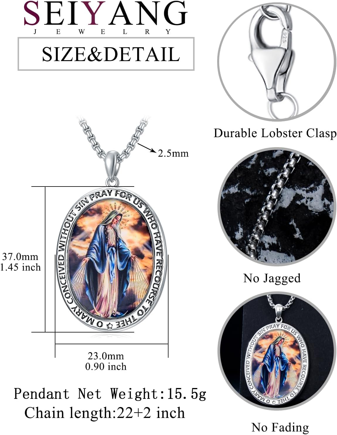 Seiyang St Michael/St Christopher/Virgin Mary Necklace 925 Sterling Silver Amulet Medal Pendant Jewelry for Men Women (with Gift Box)