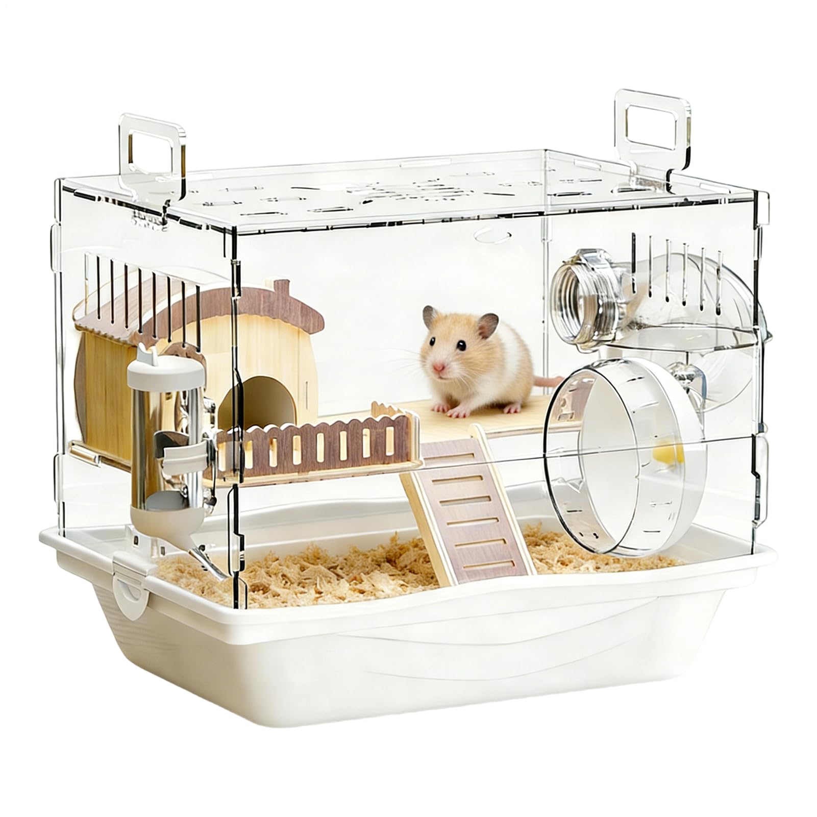 Hamster Lebensraum, 2-Stöckiges Haustierhaus Aus Durchsichtigem Acrylglas, Komplettset mit Laufrad, Trinkflasche und Futternapf, Für Mäuse Chinchillas Igel Und Andere Kleintiere Zum Spielen Bewegen Un