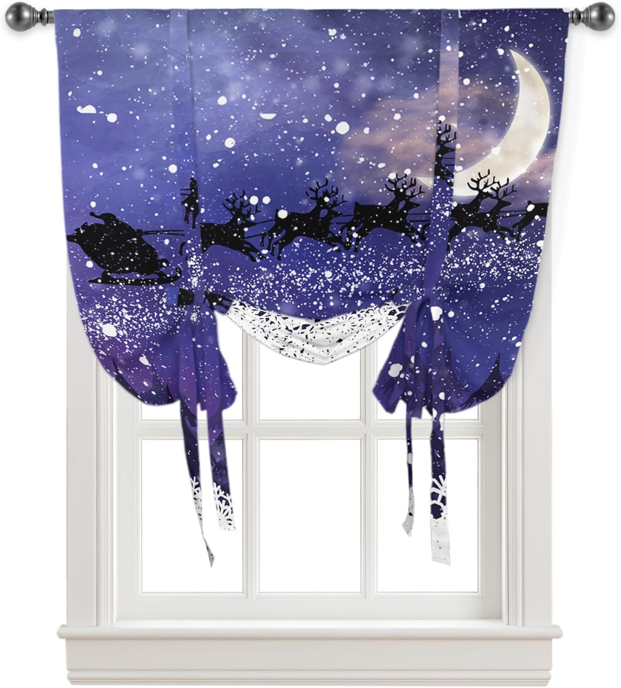 Tie Up Window Shade Curtain Christmas Snowy Santa Claus Elk Sled Kitchen Adjustable Balloon Curtains Shades Drape 52x63In for Living Room/Bedroom/Cafe Windows