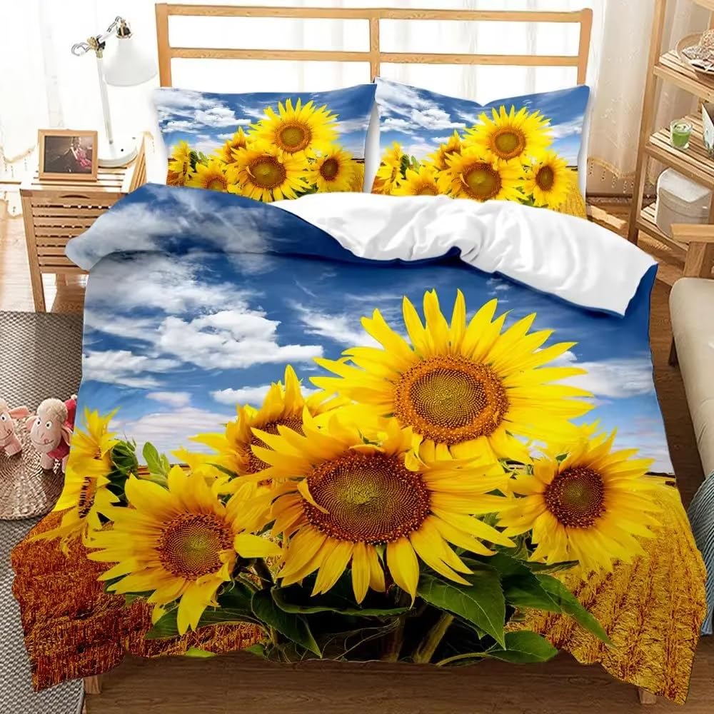 Housse de couette 200x200 verte avec taie d'oreiller motif fleurs
