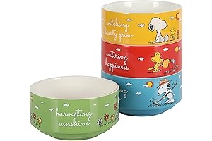 Peanuts Snoopy 4 Pack Stackable 5.5" Decorated Stoneware Bowl Set. A limited edition collectible kitchenware.