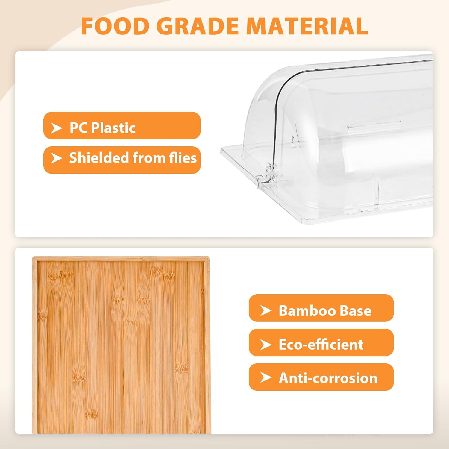 Cookie Serving Tray with Lid Dessert Case Display with Bamboo Tray & Roll Top Food Clear Cover, Rectangle Cake Stand for Bakery, Bread Shop, Kitchen, Birthday, Wedding, Buffet