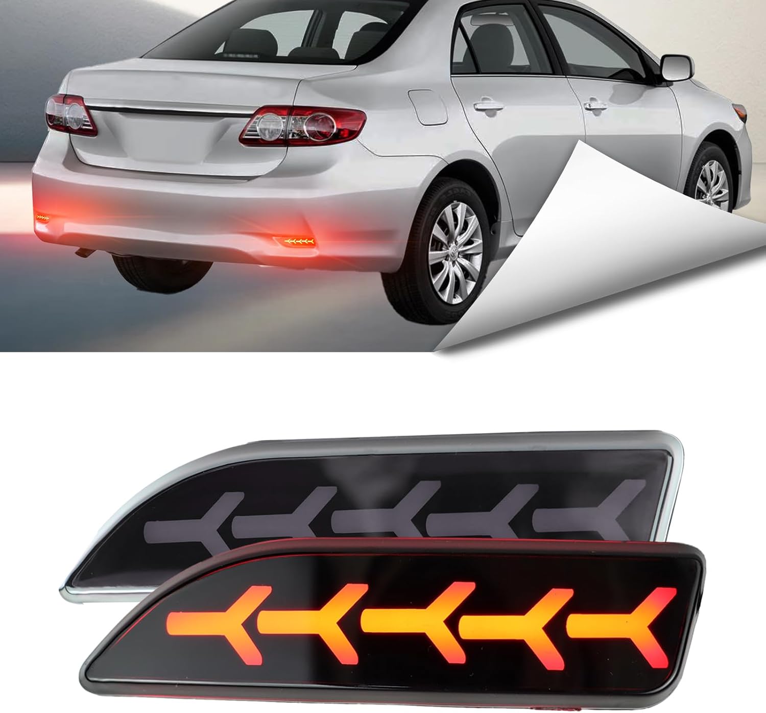 BINQIGOO LED Rear Bumper Reflector Lights Kit for Toyota Corolla 2011–2013