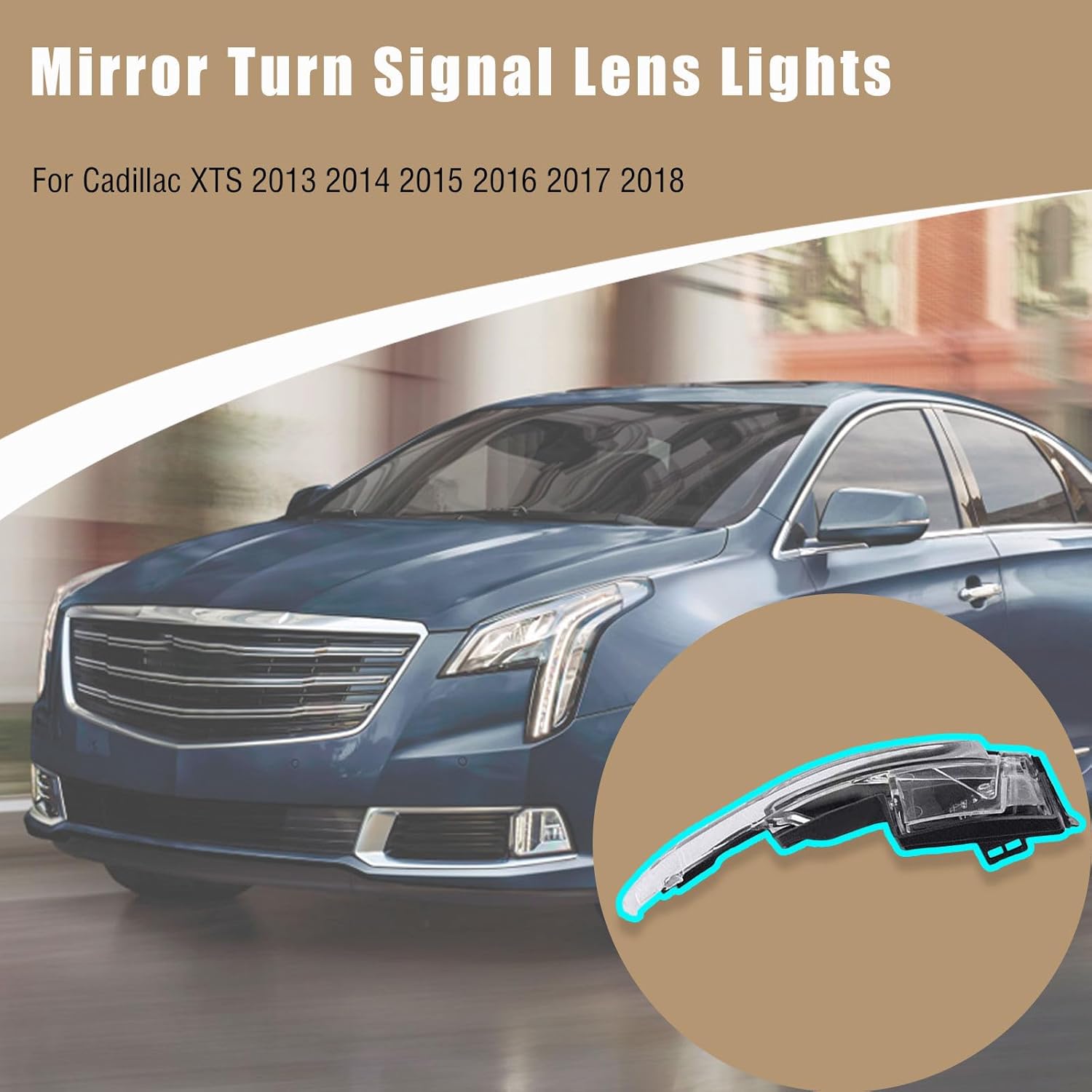 Side Mirror Turn Signal Light LED For Cadillac XTS 2013-2018, Side Mirror Marker Blinkers -Transparent-A Pair