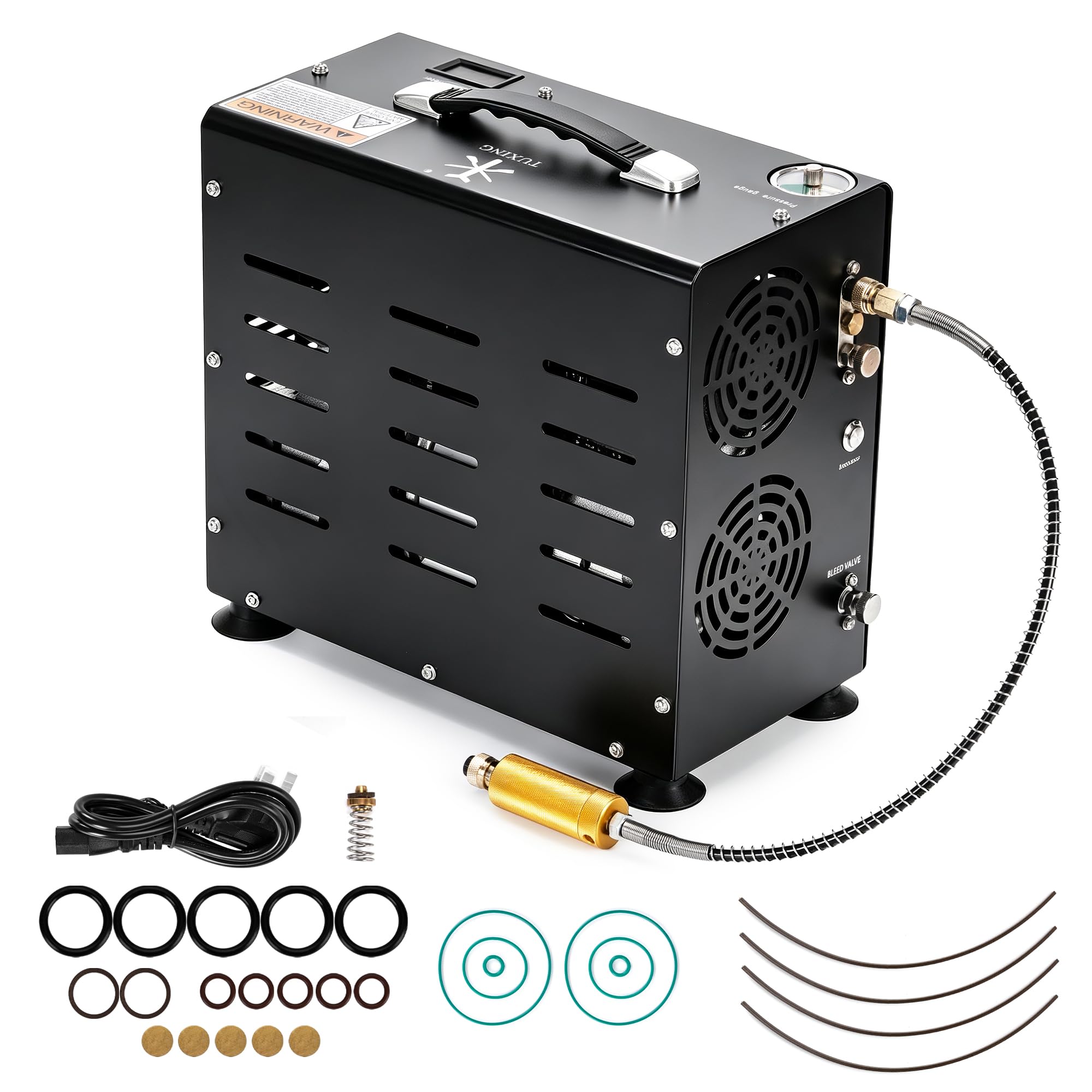 TUXING Compresor de aire PCP,800W Compresor de doble cilindro PCP Airgun, 4500PSI Auto Stop Ventilador incorporado Sistema de refrigeración Bomba compresora para botella de buceo/Rifle PCP