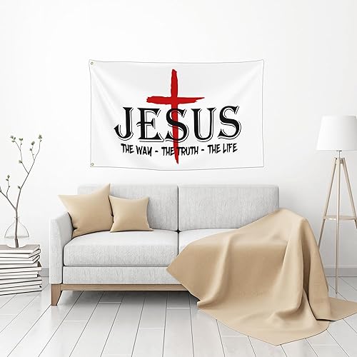 Vista 20 de Jesus is The Answer Flag Christian Faith Over Fear Jesus Flag 3x5 Outdoor Double Sided Jesus American Flag Easter Decorations Yard Flag Banner