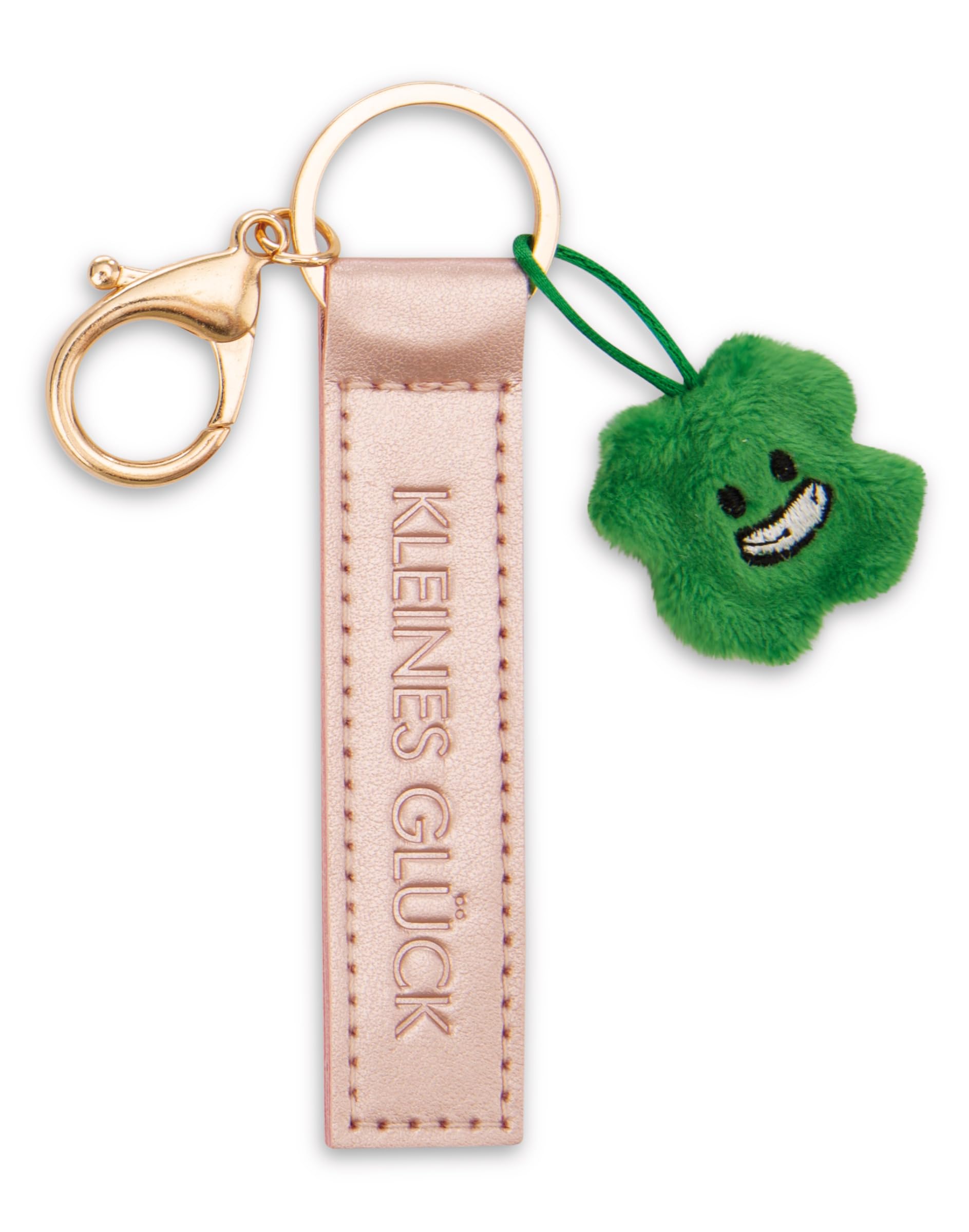 NICI Keyring Small Lucky Faux Leather Band Rose Gold 10 cm with Clover Leaf