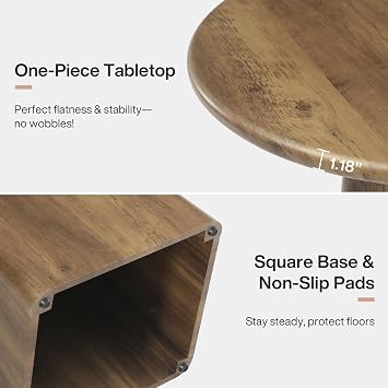Tribesigns 80cm Round Dining Room Table for 2-4, Farmhouse Small Kitchen Dinner Table with Square Base for Dining Room Living Room, Rustic Brown