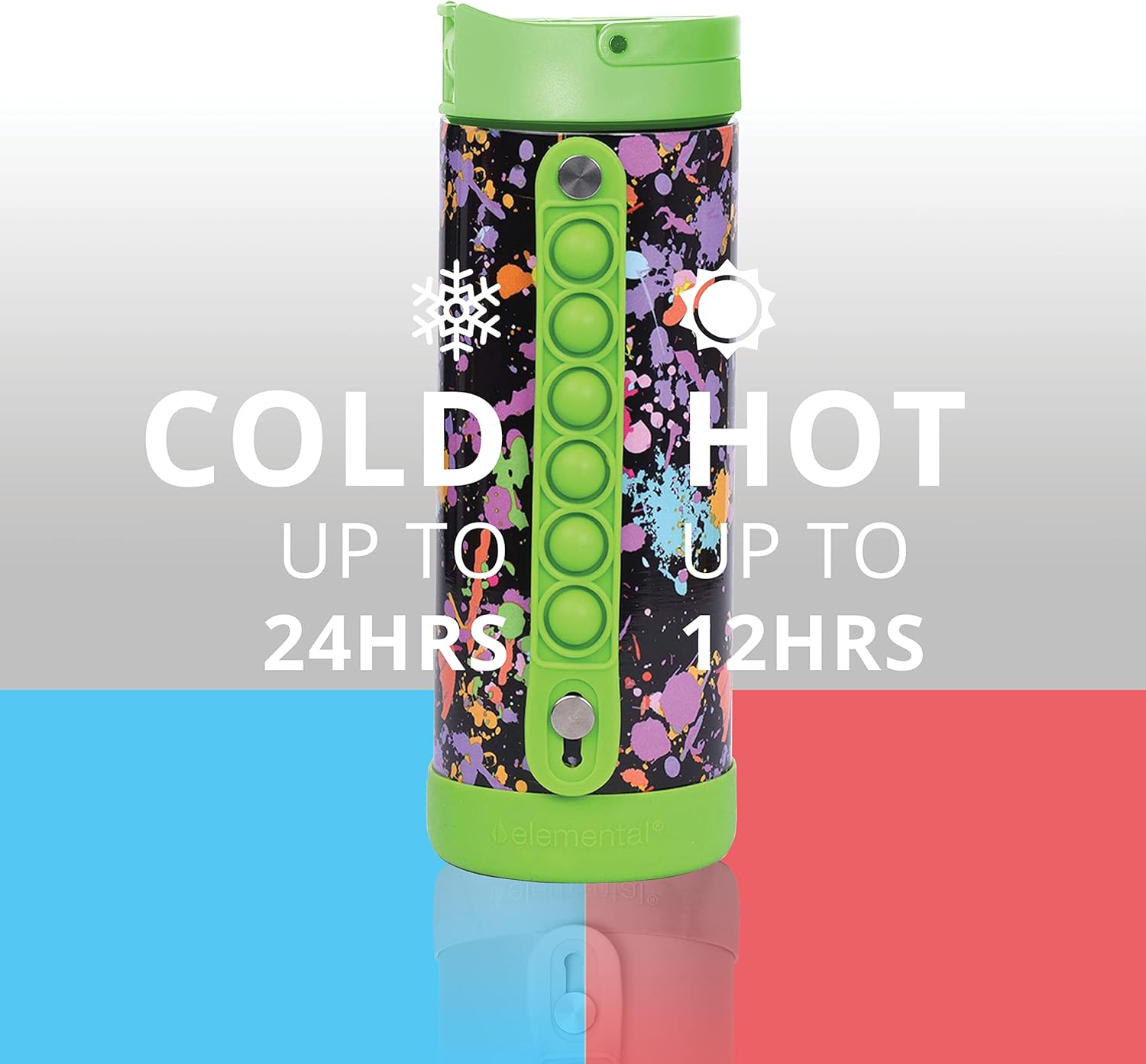 Elemental Iconic Kids Water Bottle with Straw Lid & Stress Relief Pop It Handle, Leak-Proof When Closed, Triple Insulated Kids Stainless Steel Water Bottle For Girls and Boys, 14oz -Green Splatter - Image 6