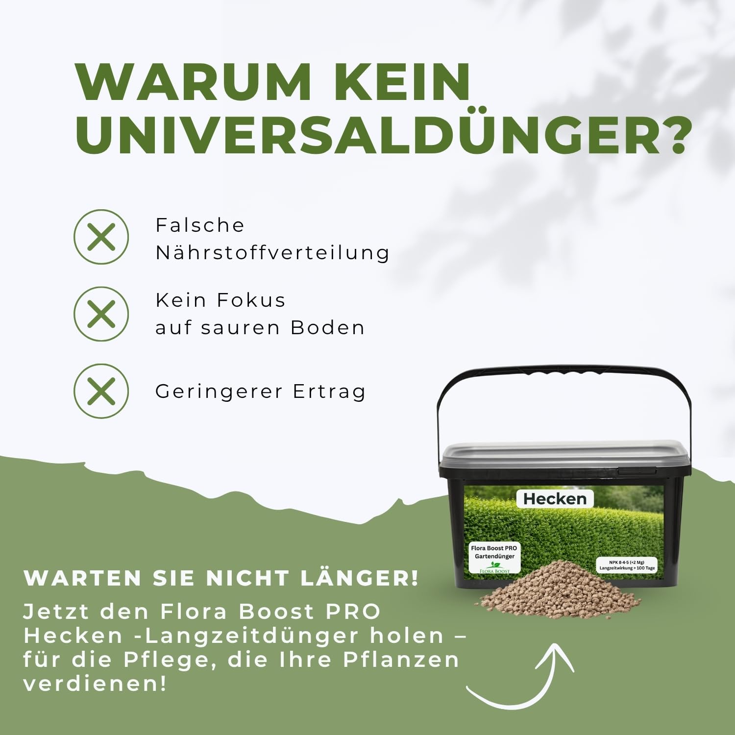Flora Boost PRO Hecken Dünger 5 kg I Langzeitdünger NPK 8-4-5 für Thuja, Liguster, Hainbuche & Kirschlorbeer I Granulat für dichte Hecken, kräftiges Wachstum & gesunde Pflanzen