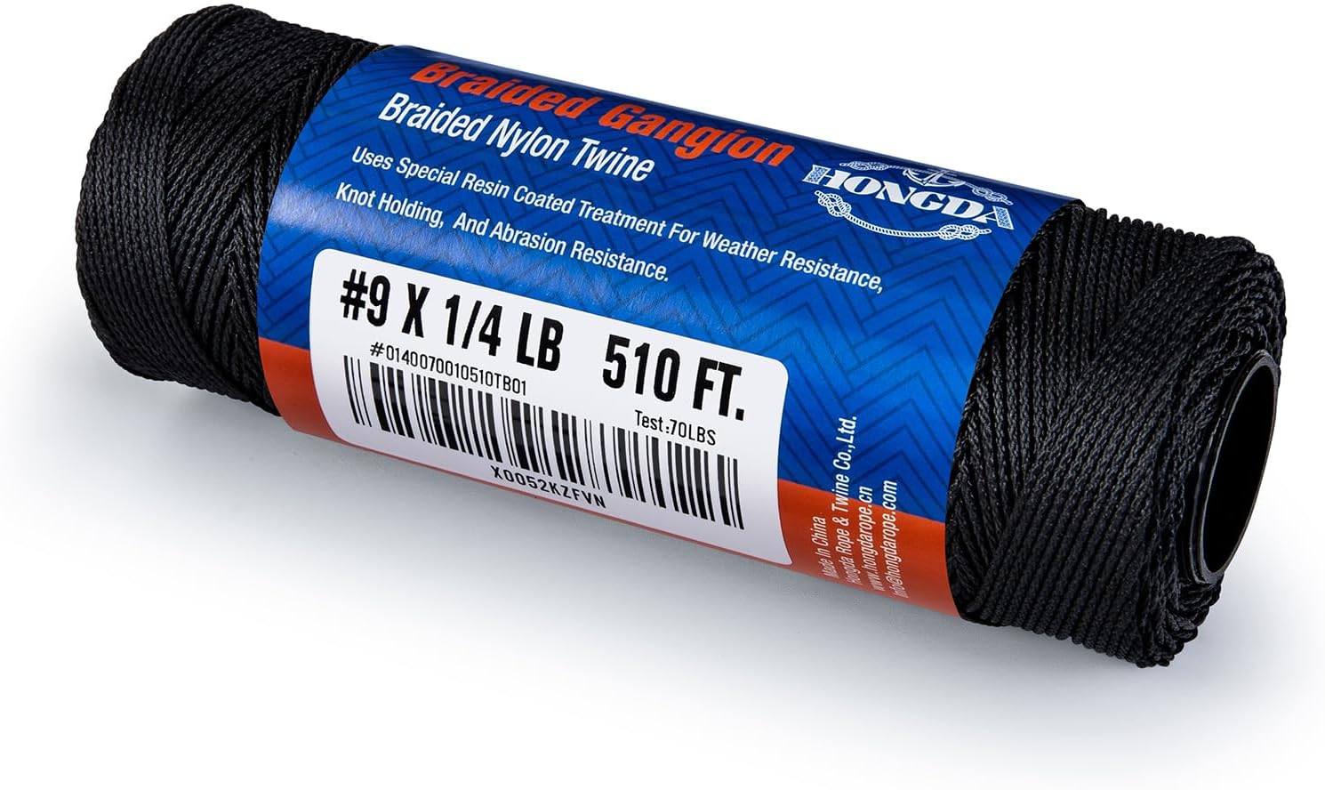 HONGDA Braided Tarred Bank Line Twine, Black Nylon String, 510 Feet #9, 1.0mm for Gardening, Construction, Gear Tying, Jungle Survival, Trotline