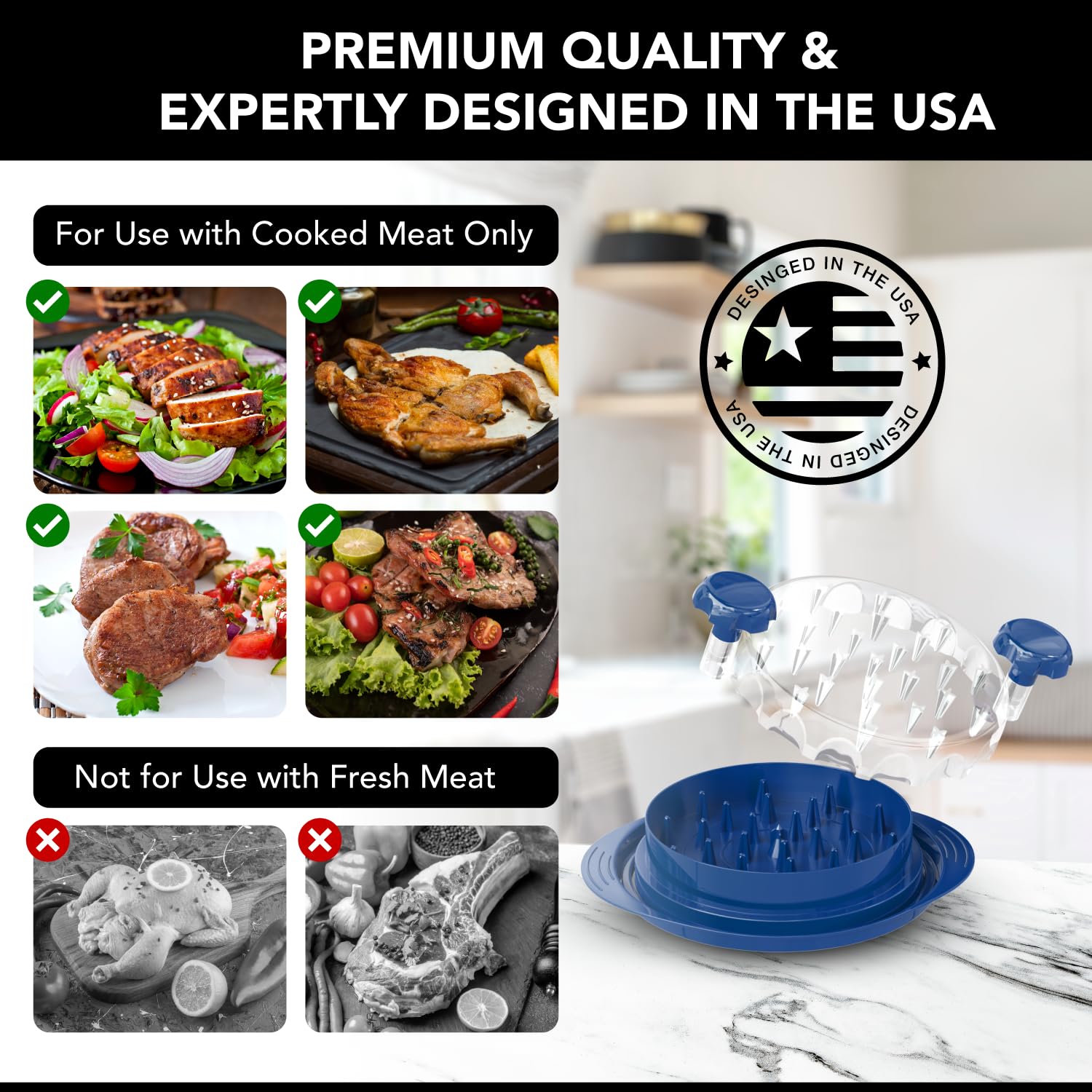 Trituradora de pollo con bandeja, trituradora de carne rápida y fácil para pollo, cerdo o carne de res, sin BPA, base antideslizante, apta para lavavajillas, accesorio de barbacoa manual, diseñado en 6