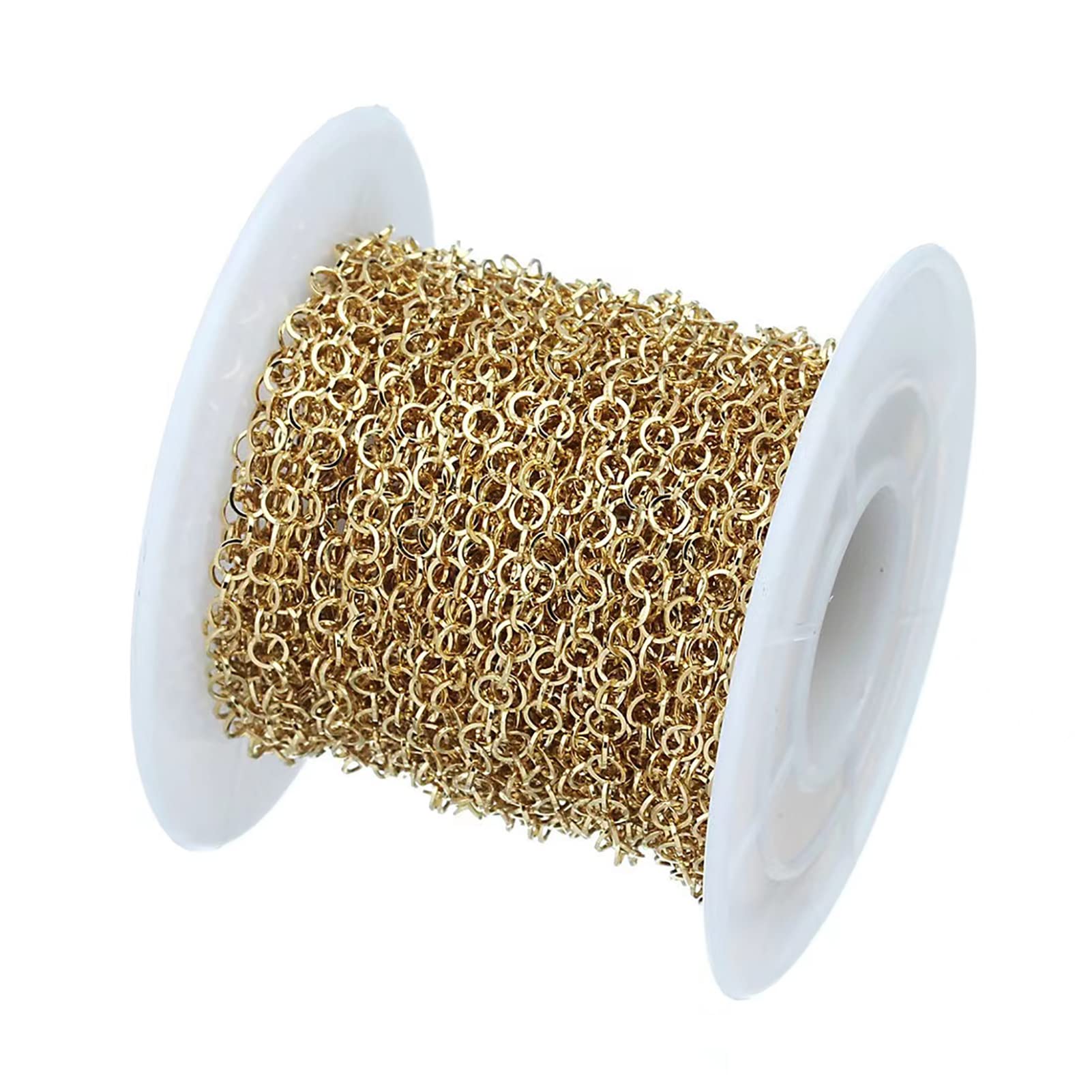 Goldfarbene Edelstahl-Glieder-O-Kette, 5 mm, dünne Kreuz-Halskette mit Spule für Armbänder, Schmuckzubehör, DIY-Herstellung