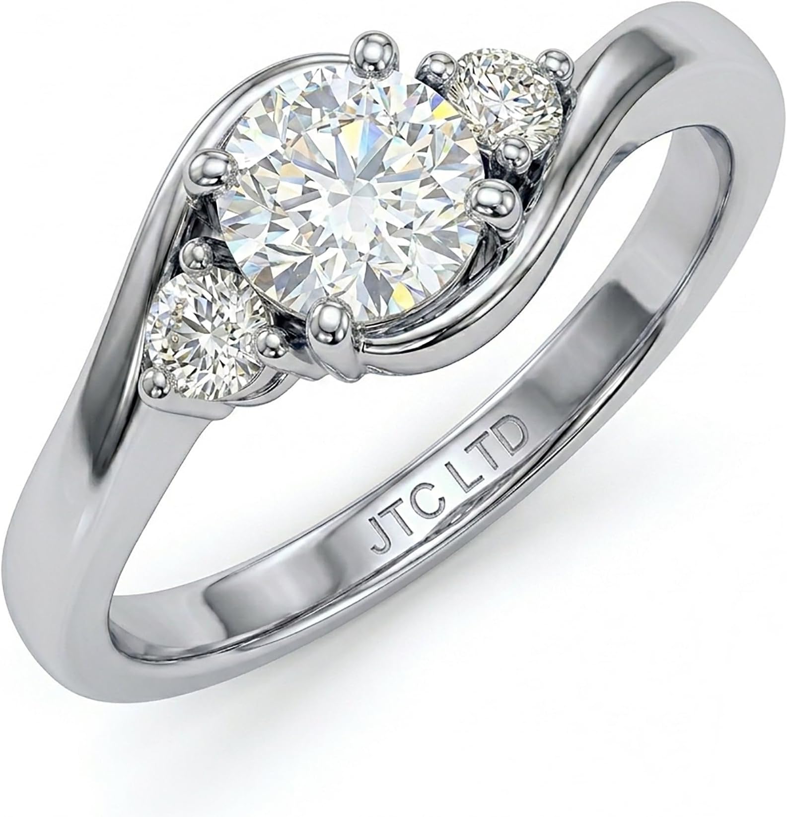 – Round Cut Lab Grown Diamond 3-Stone Promise Ring for Women | D/VVS Diamond | Trilogy Design | 9K & 18K Gold, Platinum or Silver | 0.50–5.00ct