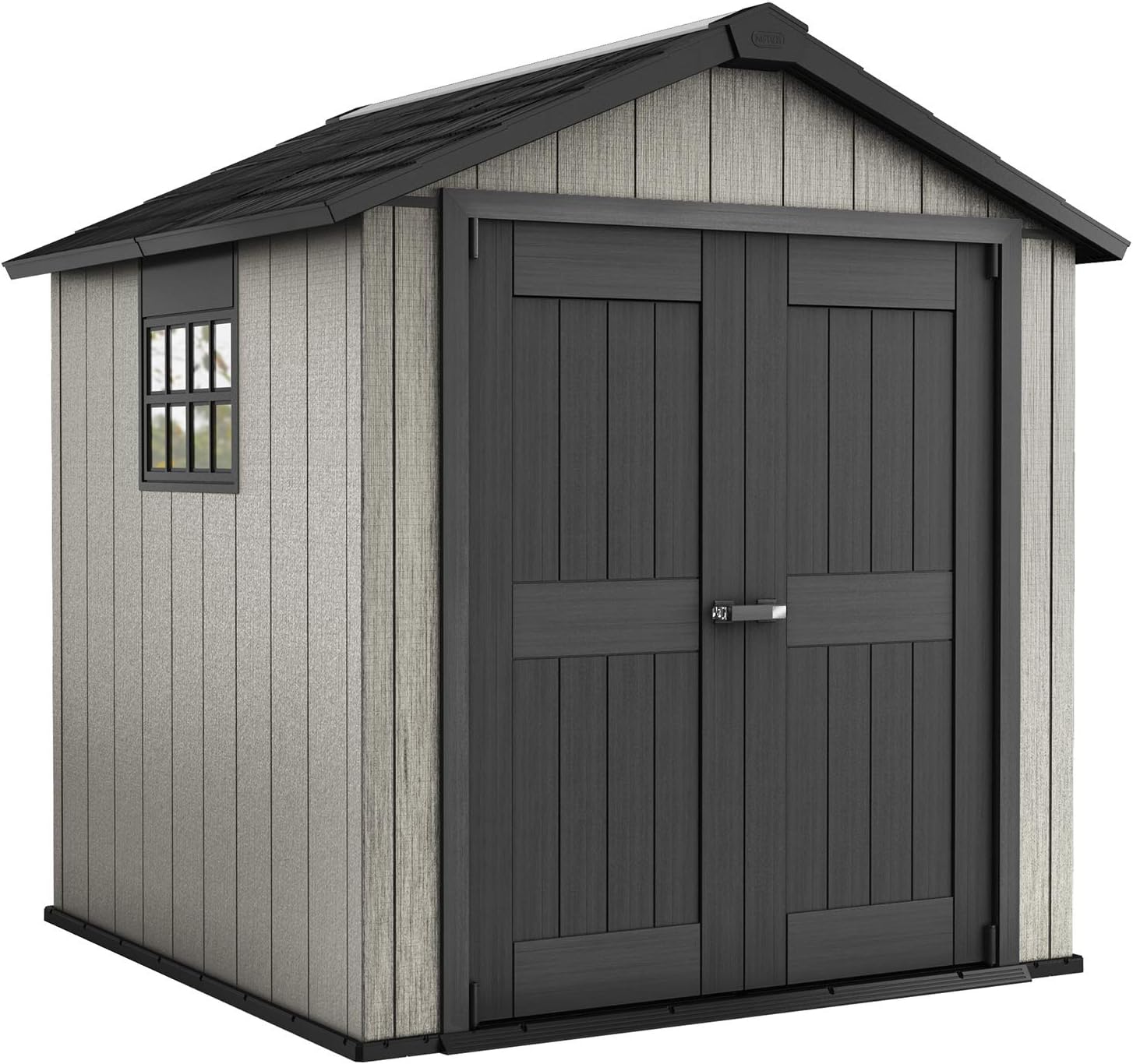 Keter Oakland 7.5x7 Foot Large Resin Outdoor Storage Shed with Customizable Walls for Lawn Mower and Bike Storage