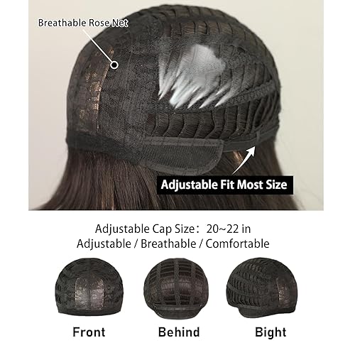 Miniatura 4 de Pelucas largas y lacias negras para mujer, 24 pulgadas, sin pegamento, peluca sintética realista con flequillo, resistente al calor, peluca natural