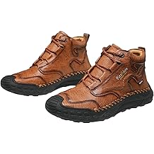 Men's High Top Sneakers Fashion Lace Up Round Toe Sawbehinds Leather Booties Outdoor Loafers Hiking Boots Shoes
