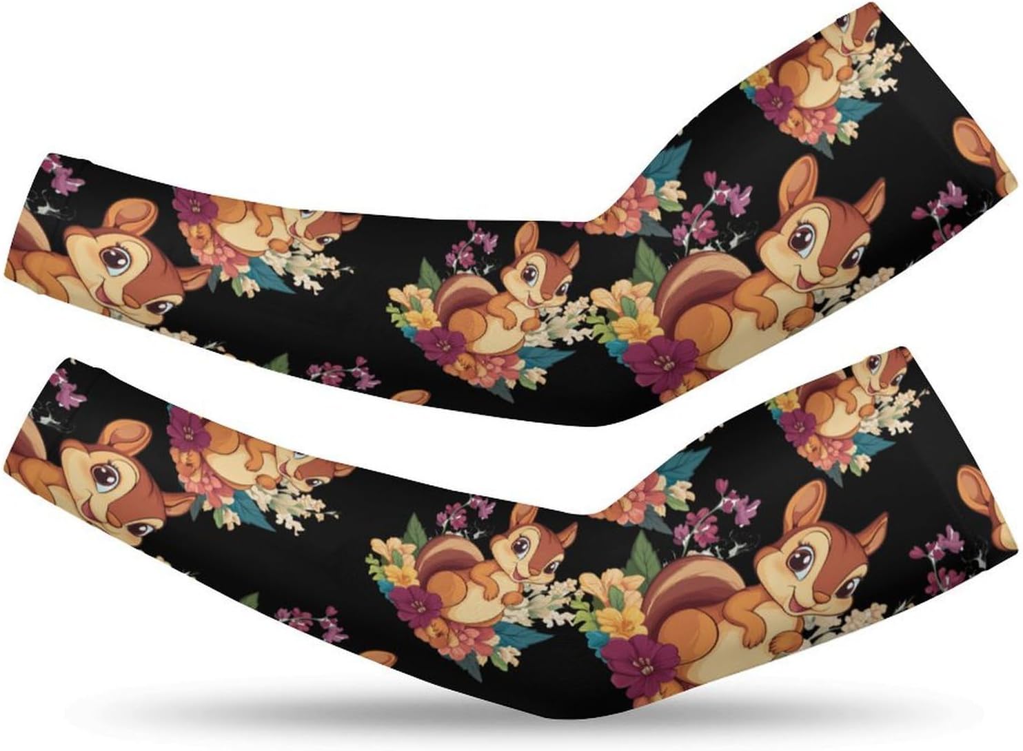 Cute Squirrel With Flowers Arm Sleeves Sun Protection Sleeves Sports Cooling Arm Compression Sleeve for Men Women