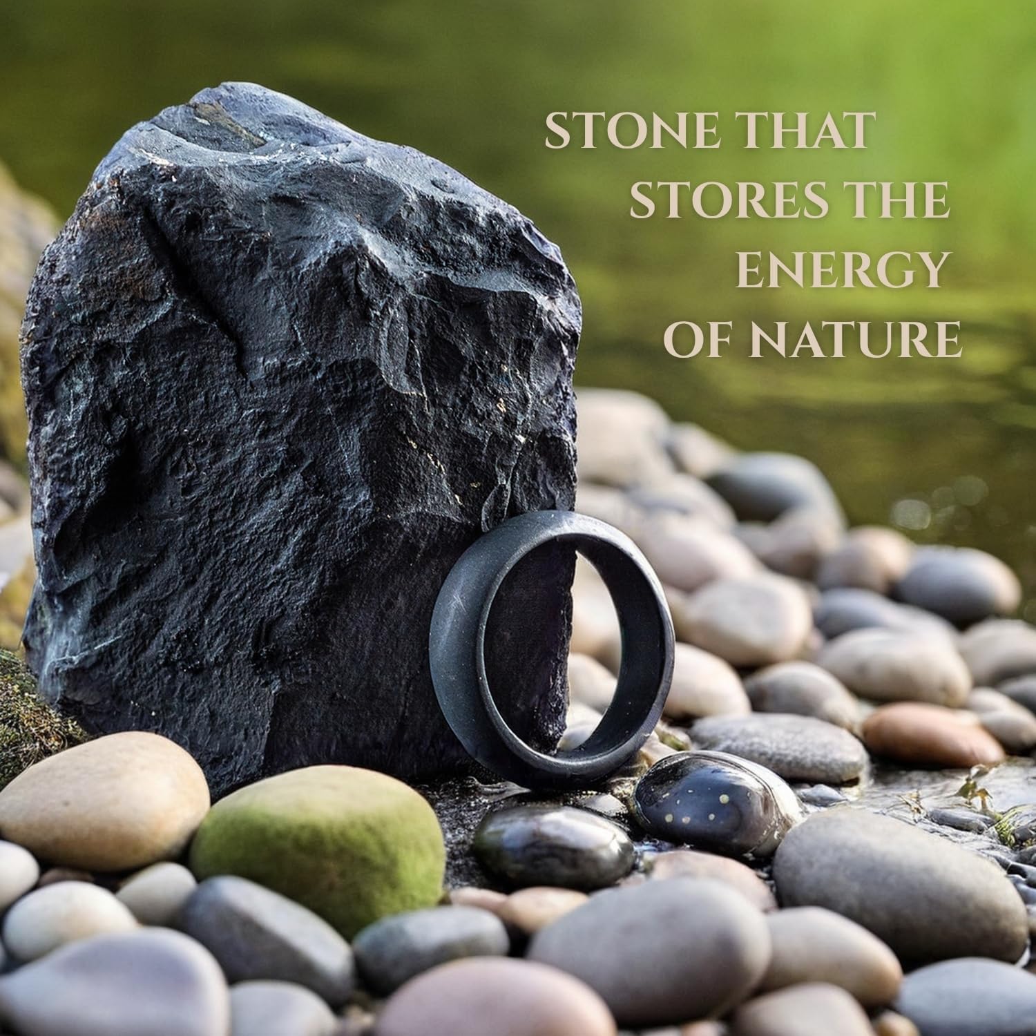 Shungite Ring - Raw Shungite Ring for Men and Women - for Anxiety Balance Root Chakra - Against Negative Energy - Type II Crystal - Size 5-12