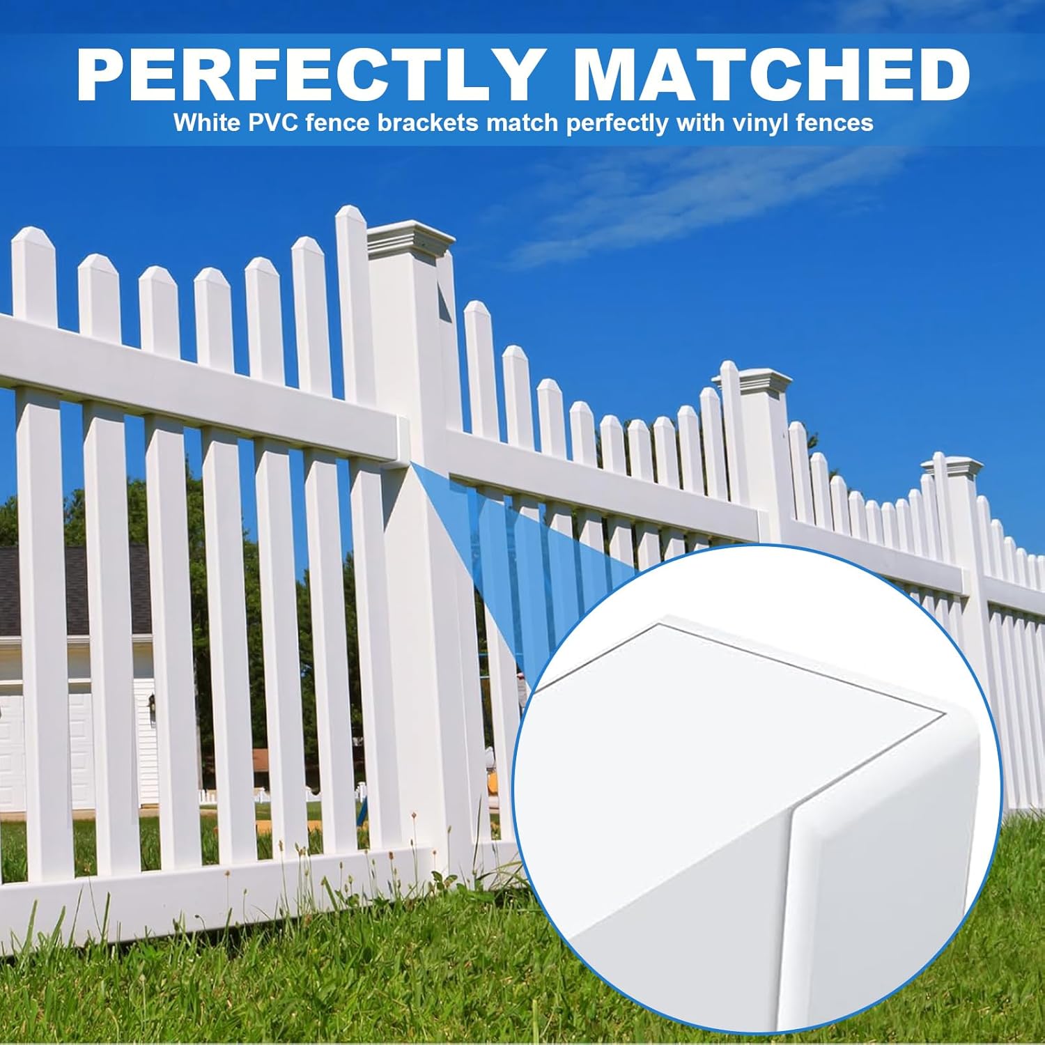 Nuanchu 20 Pcs Vinyl Fence Brackets White 2'' x 3.5'' Vinyl Fence Rail Mount Brackets Bulk U Mount Bracket Kit for Railings Fences Walls