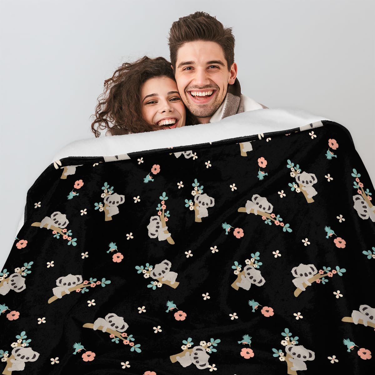 WowPrint Koala Bear Flowers Couverture en polaire pour canapé 152 x 203 cm Motif koala doux et moelleux Couverture chaude polyvalente pour chambre à coucher, lit, canapé