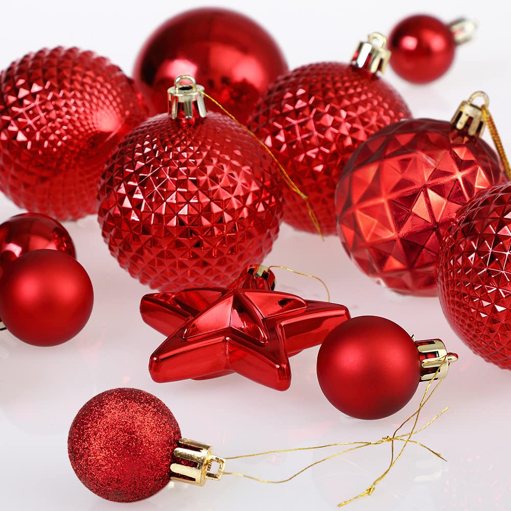 DEUBA® Bolas Árbol de Navidad Set Completo 66 Pzs. Adornos Decoración Brillante Mate Colgante Rojo