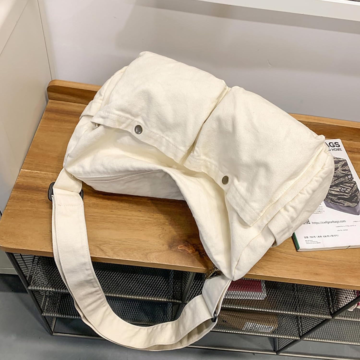 Canvas Messenger Bag Cute Crossbody Tote Bag Shoulder for Women Men for School Aesthetic Hobo with Multiple Pockets - Image 3