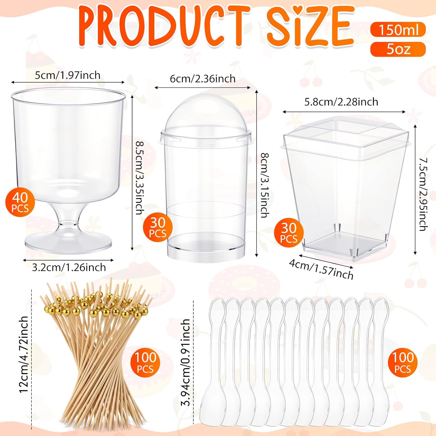 360 Pcs 5 oz Plastic Dessert Cups with Lids Spoons and Toothpicks 3 Styles Mini Clear Parfait Cups for Party Dessert Yogurt Ice Cream Fruit Appetizer Cocktail (Goblet)