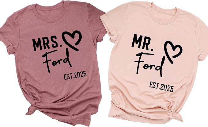 Customized Matching Mr and Mrs Shirts, Bride Honeymoon Shirts, Wedding Anniversary Tee, Christmas Shirt for Couple, His Hers Pajamas, Gift For Him, Gift For Her, Birthday Gift For Girlfriend Boyfriend