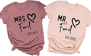 Customized Matching Mr and Mrs Shirts, Bride Honeymoon Shirts, Wedding Anniversary Tee, Christmas Shirt for Couple, His Hers Pajamas, Gift For Him, Gift For Her, Birthday Gift For Girlfriend Boyfriend
