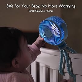 Momcozy Portable Stroller Fan, 8000mAh, 27H Ultra-long Battery Life, Detachable 4 Speed 360Rotate, LED Night Light with 2 Modes, USB Rechargeable Handheld Cooling Fan for Travel, Car Seat, Bedroom