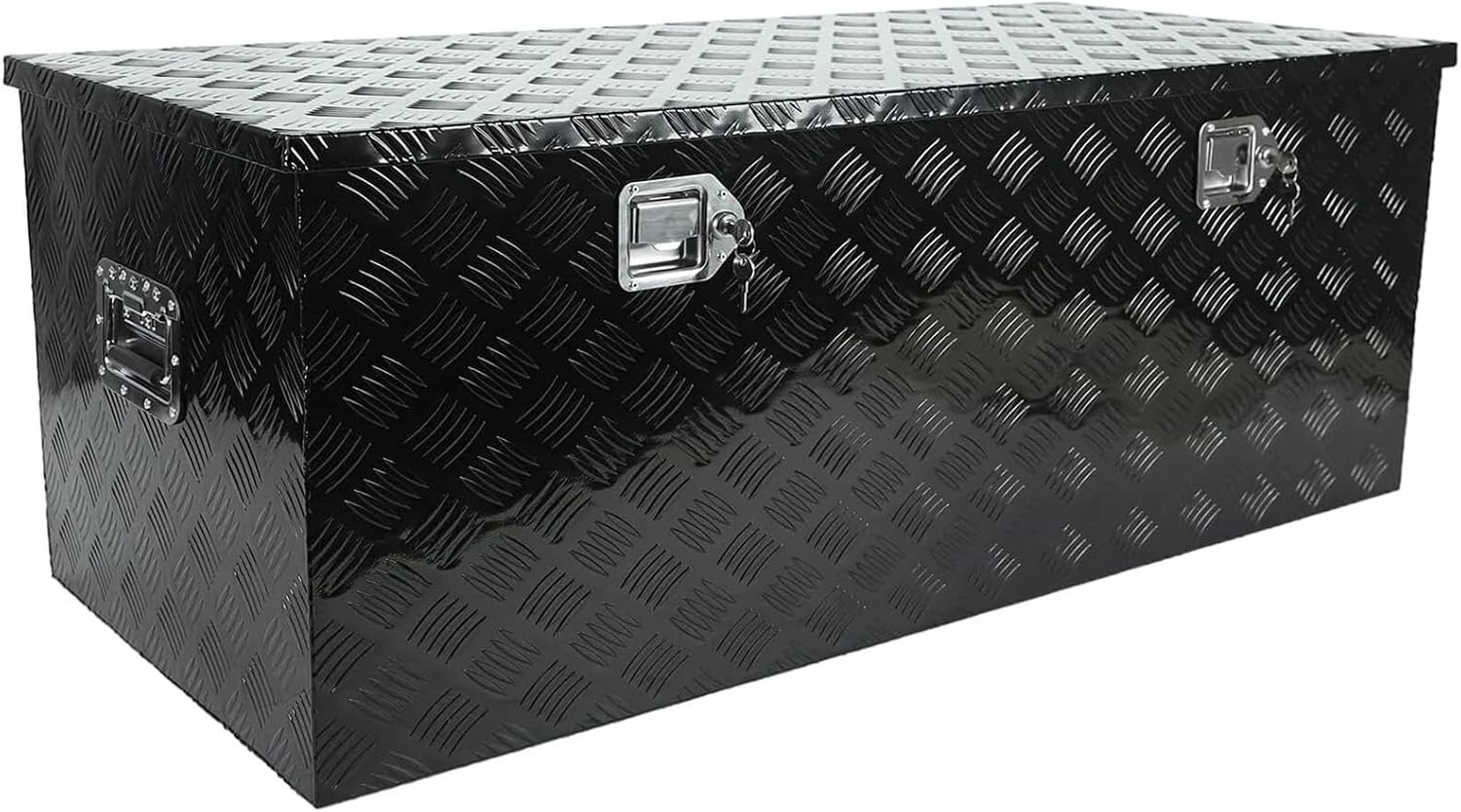 Truck Tool Box 44 X 14 X 16 Inch Black Aluminum 5 Bar Tread Car Outdoor Trailer Pickup Toolbox, RV Storage Organizer, Truck bed Box Organizer W/Lock Latch w/Keys