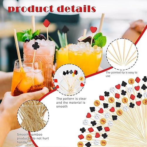 Miniatura 2 de Púas de cóctel de casino, dados de póquer, palillos de dientes temáticos de frutas, bebidas de postre, sándwich de comida, aperitivo, brocheta de