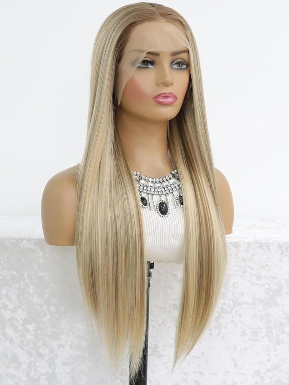 Highlight Light Blonde 13x6 Lace Front Wig Pre Plucked Glueless Long Straight Ombre Mixed Brown Blonde HD 13x6 Frontal Wig Free Deep Part Synthetic Lace Front Wigs for Women