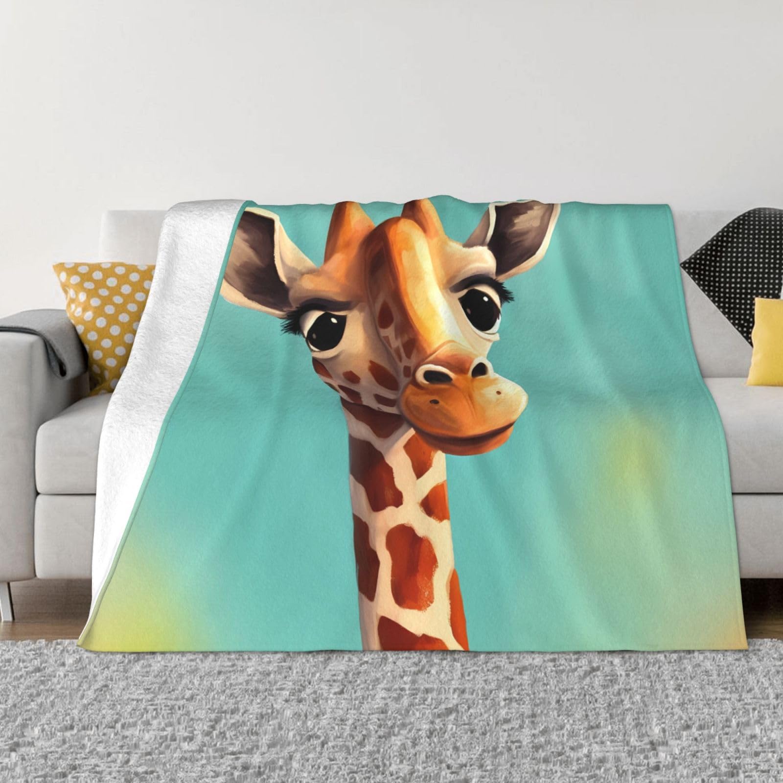 Jeté de lit girafe en micro-polaire luxe, plaid flanelle ultra douce 152x127 cm