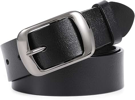 WHIPPY Women's Leather Belt For Jeans Dresses Pants Ladies Brown Belts With Square Buckle