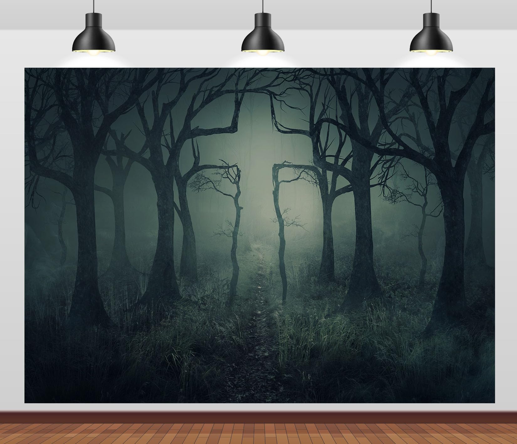 12x8FT (3.6x2.5m) Foresta Nebbiosa Con Alberi Spogli Sfondo Fotografico | Sentiero Nel Bosco Oscuro Fondale In Tessuto,Rami Contorti Nebbia Fitta,Per Feste Halloween E Ritratti Spaventosi,Photo Booth