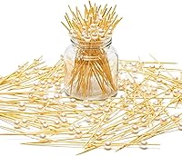 Vista 7 de Okuna Outpost Palillos de dientes para aperitivos, 4.7 pulgadas, perla blanca, 150 unidades, brochetas de bambú para selecciones de cóctel