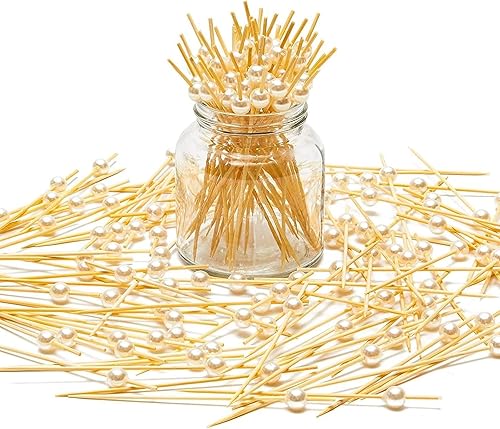 Miniatura 7 de Okuna Outpost Palillos de dientes para aperitivos, 4.7 pulgadas, perla blanca, 150 unidades, brochetas de bambú para selecciones de cóctel y