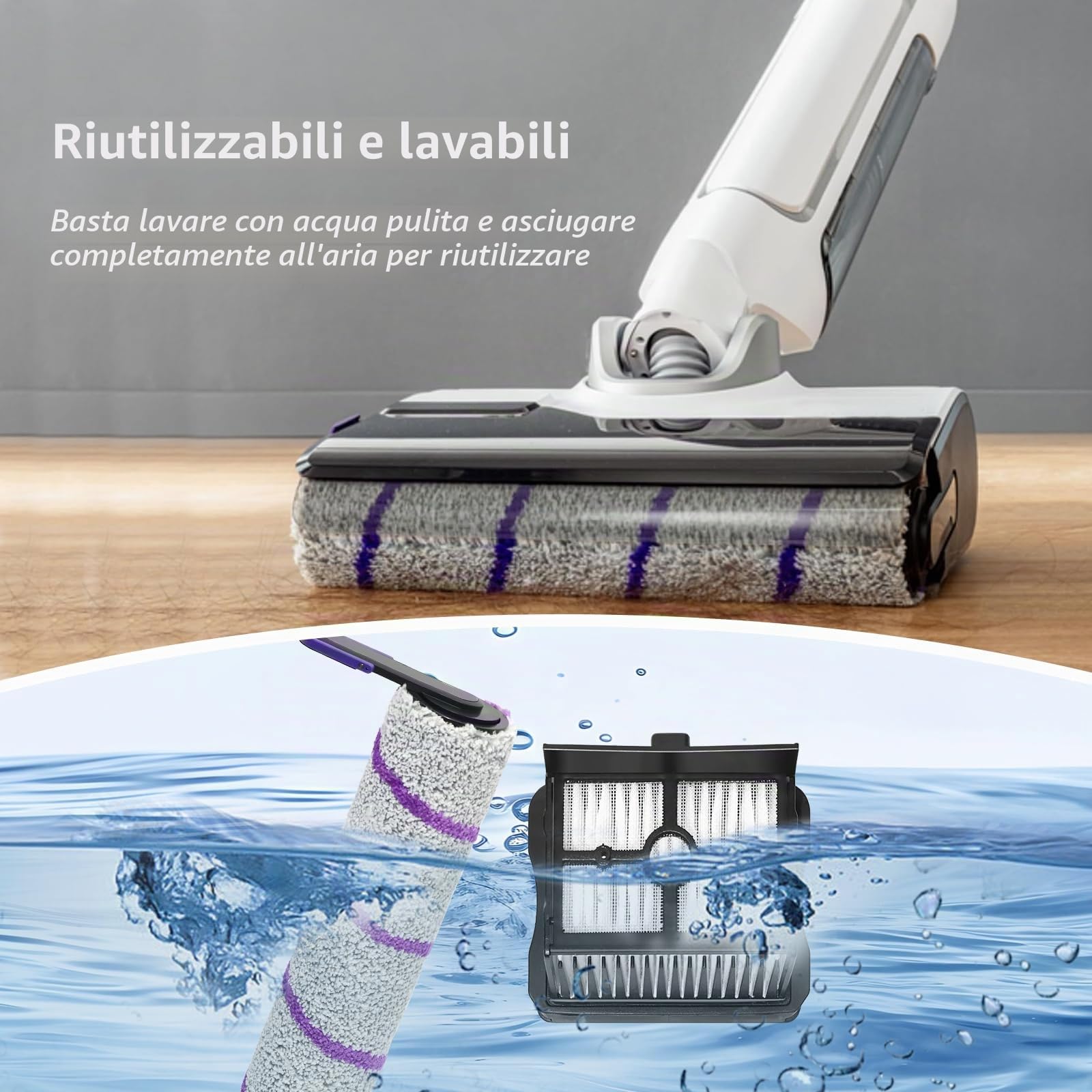 Spazzola a rullo di ricambio per Rowenta X-Clean 10, per Narwal S20 Pro accessori aspirapolvere per liquidi e solidi, rullo spazzola 2 + 2 filtri + spazzola di pulizia